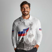 Haiti Citadelle Laferriere Long Sleeve Polo Shirt Hispaniolan Trogon and Plumeria - Wonder Print Shop