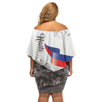 Haiti Citadelle Laferriere Off Shoulder Short Dress Hispaniolan Trogon and Plumeria - Wonder Print Shop