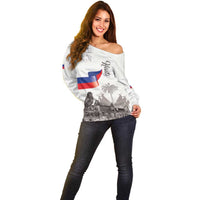 Haiti Citadelle Laferriere Off Shoulder Sweater Hispaniolan Trogon and Plumeria - Wonder Print Shop