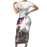 Haiti Citadelle Laferriere Short Sleeve Bodycon Dress Hispaniolan Trogon and Plumeria - Wonder Print Shop