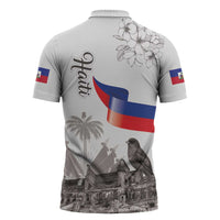 Haiti Citadelle Laferriere Zipper Polo Shirt Hispaniolan Trogon and Plumeria - Wonder Print Shop