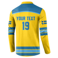 Sweden Ice Hockey Custom Button Sweatshirt Swedish Coat of Arms Design