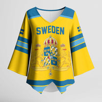 Sweden Ice Hockey Custom Kimono Sleeve Blouse Swedish Coat of Arms Design