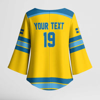 Sweden Ice Hockey Custom Kimono Sleeve Blouse Swedish Coat of Arms Design
