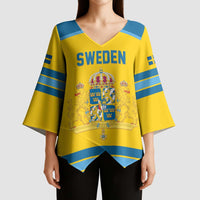 Sweden Ice Hockey Custom Kimono Sleeve Blouse Swedish Coat of Arms Design