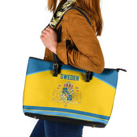 Sweden Ice Hockey Leather Tote Bag Swedish Coat of Arms Design