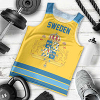 Sweden Ice Hockey Custom Men Tank Top Swedish Coat of Arms Design