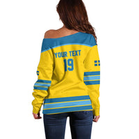 Sweden Ice Hockey Custom Off Shoulder Sweater Swedish Coat of Arms Design