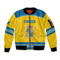 Sweden Ice Hockey Custom Sleeve Zip Bomber Jacket Swedish Coat of Arms Design