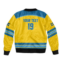 Sweden Ice Hockey Custom Sleeve Zip Bomber Jacket Swedish Coat of Arms Design