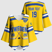 Sweden Ice Hockey Custom Kimono Sleeve Blouse Go Tre Kronor Champions