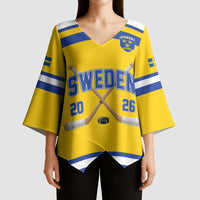 Sweden Ice Hockey Custom Kimono Sleeve Blouse Go Tre Kronor Champions