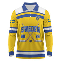 Sweden Ice Hockey Custom Long Sleeve Polo Shirt Go Tre Kronor Champions
