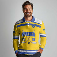 Sweden Ice Hockey Custom Long Sleeve Polo Shirt Go Tre Kronor Champions