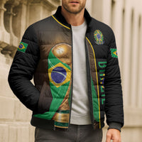 Personalized Brazil Football 2026 Bomber Puffer Jacket Trophy Flag Pride Art