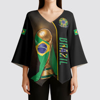 Personalized Brazil Football 2026 Kimono Sleeve Blouse Trophy Flag Pride Art