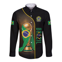 Personalized Brazil Football 2026 Long Sleeve Button Shirt Trophy Flag Pride Art