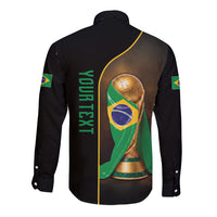 Personalized Brazil Football 2026 Long Sleeve Button Shirt Trophy Flag Pride Art