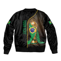 Personalized Brazil Football 2026 Sleeve Zip Bomber Jacket Trophy Flag Pride Art