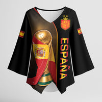 Personalized Spain Football 2026 Kimono Sleeve Blouse Trophy Flag Pride Art
