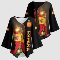 Personalized Spain Football 2026 Kimono Sleeve Blouse Trophy Flag Pride Art