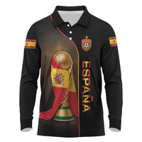 Personalized Spain Football 2026 Long Sleeve Polo Shirt Trophy Flag Pride Art