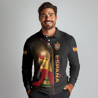 Personalized Spain Football 2026 Long Sleeve Polo Shirt Trophy Flag Pride Art