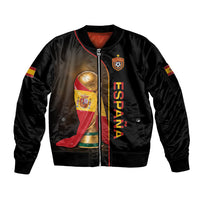 Personalized Spain Football 2026 Sleeve Zip Bomber Jacket Trophy Flag Pride Art