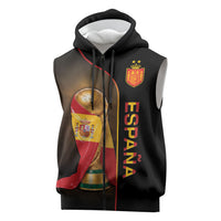 Personalized Spain Football 2026 Sleeveless Zip Hoodie Trophy Flag Pride Art