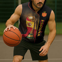 Personalized Spain Football 2026 Sleeveless Zip Hoodie Trophy Flag Pride Art
