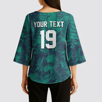 Custom Italy Football Kimono Sleeve Blouse Gli Azzurri Renaissance Art Green Version