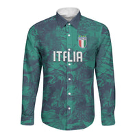 Custom Italy Football Long Sleeve Button Shirt Gli Azzurri Renaissance Art Green Version