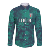 Custom Italy Football Long Sleeve Button Shirt Gli Azzurri Renaissance Art Green Version