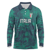 Custom Italy Football Long Sleeve Polo Shirt Gli Azzurri Renaissance Art Green Version