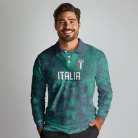 Custom Italy Football Long Sleeve Polo Shirt Gli Azzurri Renaissance Art Green Version