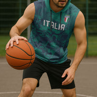 Custom Italy Football Sleeveless Hoodie Gli Azzurri Renaissance Art Green Version