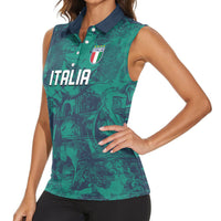 Custom Italy Football Women Sleeveless Polo Shirt Gli Azzurri Renaissance Art Green Version