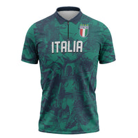 Custom Italy Football Zipper Polo Shirt Gli Azzurri Renaissance Art Green Version