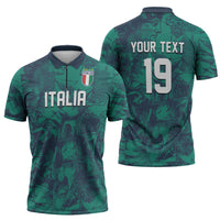 Custom Italy Football Zipper Polo Shirt Gli Azzurri Renaissance Art Green Version