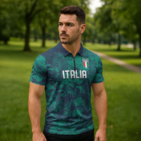 Custom Italy Football Zipper Polo Shirt Gli Azzurri Renaissance Art Green Version