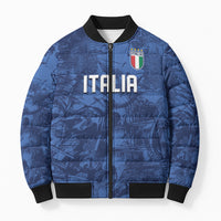 Custom Italy Football Bomber Puffer Jacket Gli Azzurri Renaissance Art Blue Version