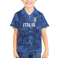 Custom Italy Football Kid Hawaiian Shirt Gli Azzurri Renaissance Art Blue Version