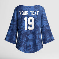 Custom Italy Football Kimono Sleeve Blouse Gli Azzurri Renaissance Art Blue Version