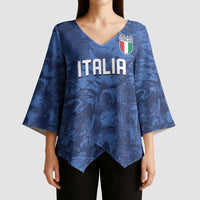 Custom Italy Football Kimono Sleeve Blouse Gli Azzurri Renaissance Art Blue Version