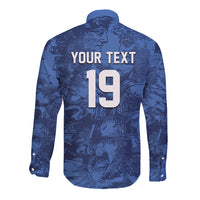 Custom Italy Football Long Sleeve Button Shirt Gli Azzurri Renaissance Art Blue Version