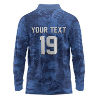 Custom Italy Football Long Sleeve Polo Shirt Gli Azzurri Renaissance Art Blue Version