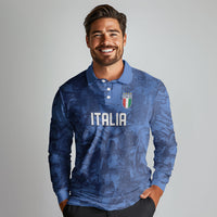 Custom Italy Football Long Sleeve Polo Shirt Gli Azzurri Renaissance Art Blue Version