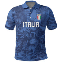 Custom Italy Football Polo Shirt Gli Azzurri Renaissance Art Blue Version