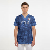 Custom Italy Football Scrub Top Gli Azzurri Renaissance Art Blue Version