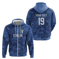 Custom Italy Football Zip Hoodie Gli Azzurri Renaissance Art Blue Version